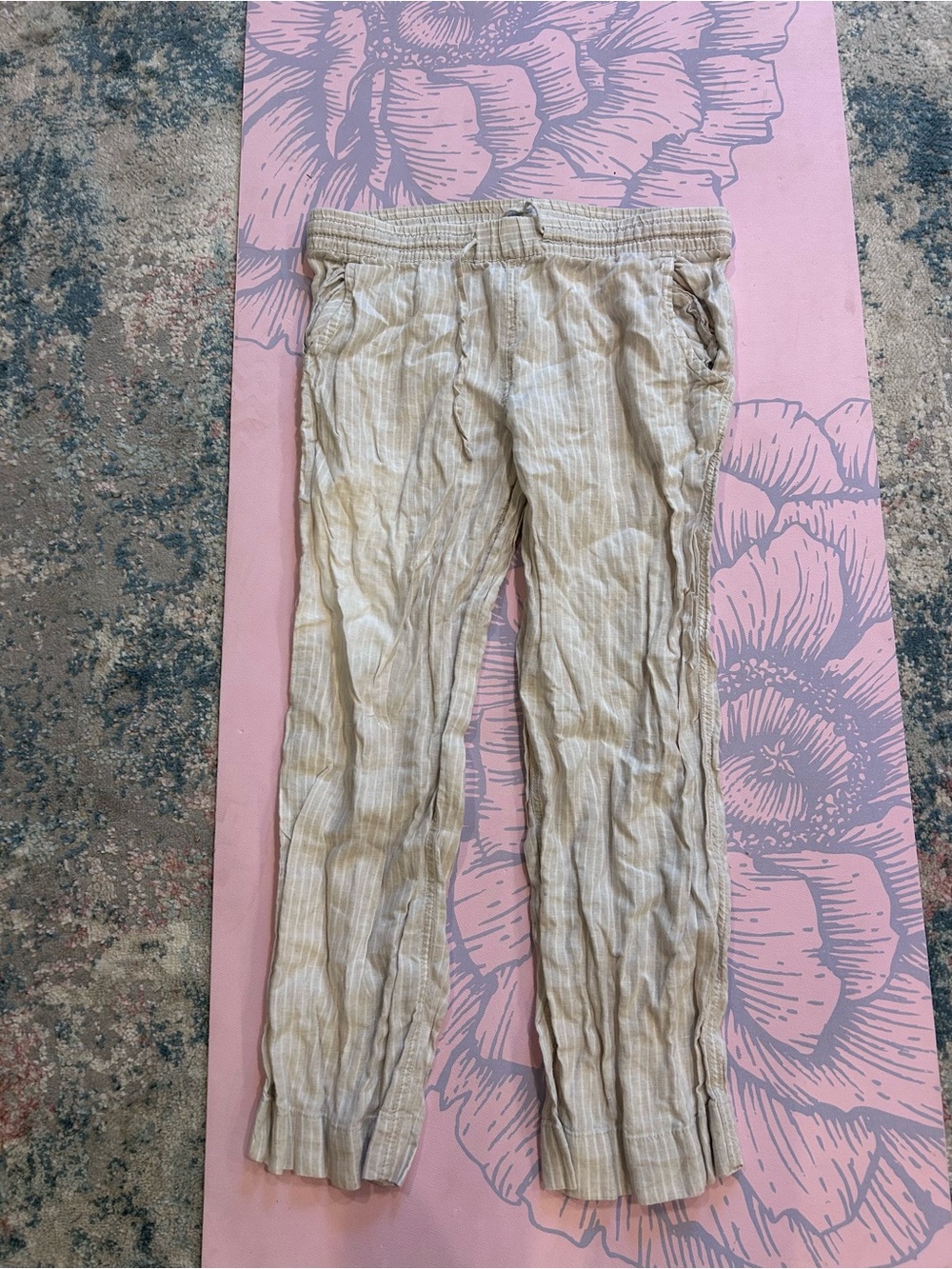 L.L. Bean Lightweight Cream and Beige Striped linen Pull-On Pants